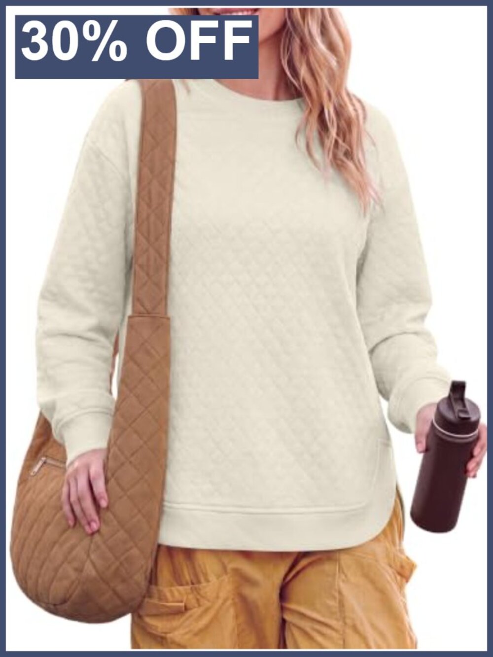 Long Sleeve Quilted Lightweight Sweatshirt Crew Neck Pullover Loose Fit